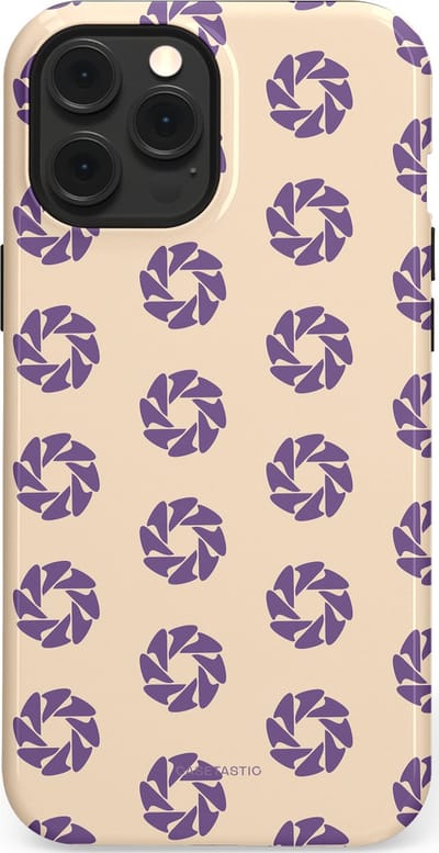 Casetastic hoesje geschikt voor Apple iPhone 12 Pro Max - MagSafe - Dubbellaagse bescherming - Paarse Cirkels op het Zand - Fashion Case - Crème Lavendel Zilver