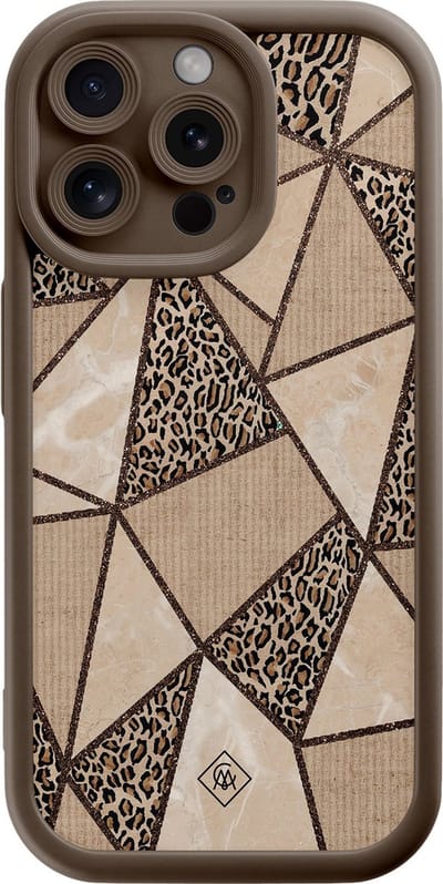 Casimoda® hoesje - Geschikt voor iPhone 15 Pro Max - Leopard Abstract - Effen telefoonhoesje met lensbescherming - Siliconen/TPU - Backcover - Bruin/beige