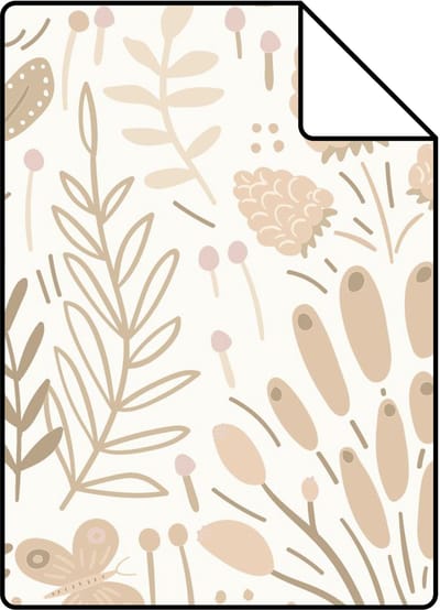 Proefstaal ESTAhome behang bladeren en bloemen wit en beige - 26.5 x 21 cm - 131389-S