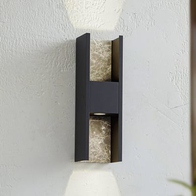 Lucande LED buitenwandlamp Lavrin, zwart/marmer, aluminium