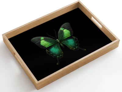 Dienblad hout 50x35 cm - Schootdienblad - Vlinder - Groen - Opvallend - Borrelplank rechthoek - Plateau dienbladen