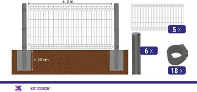 KIT 51 draadpaneel + palen en klemmen, lengte 10m, hoogte 103cm, kleur grijs RAL 7016