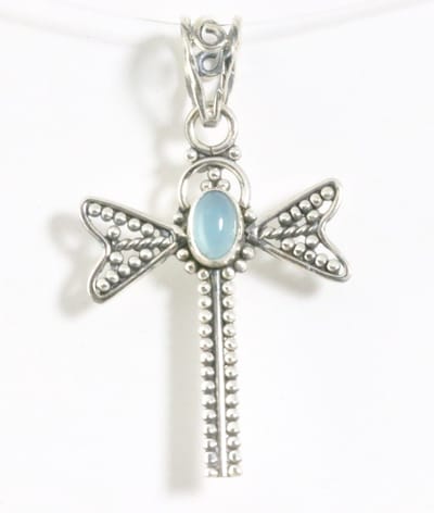Zilveren libelle hanger met blauwe chalcedoon