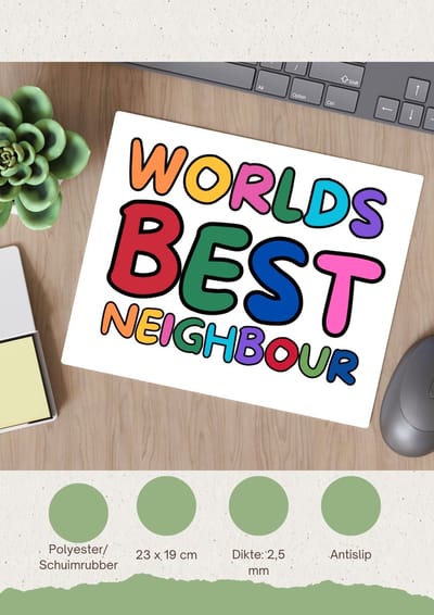 Akyol - world's best neighbour Muismat - Buurman - beste buurman - verjaardagscadeau - kado - gift - 23 bij 19 cm