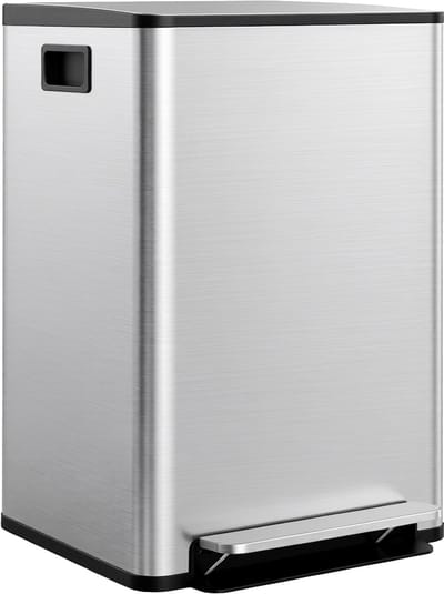Afvalbak met 2x30L compartimenten, soft-close-deksel, vingerafdrukbestendig, roestvrij staal, zilver