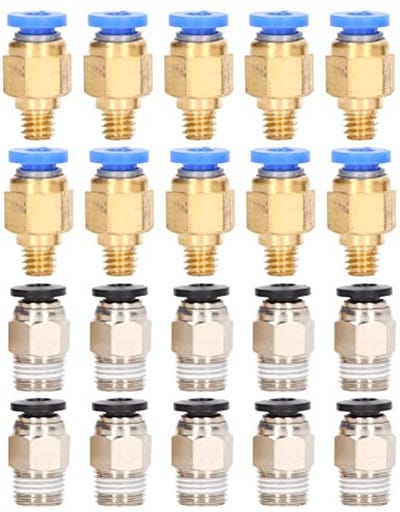 JHUBERS- Pneumatische Fitting Set 20 Stks - PC4-M6/M10 - Messing/Roestvrij Staal - Push To Connect - 3D Printer Accessoire - Compatibel met Creality Ender 3