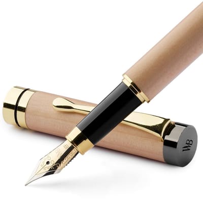 Vulpen Luxe Bamboe Hout - Geschenkdoos - Inclusief 6 Inktpatronen - Inktvulconverter - Soepele Inktstroom - Tijdloze Nalatenschap - Schrijfpunt