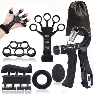 SnelShoppen - Hand en Vinger Trainer Set van 6 Grip Kracht Trainingshulpmiddelen, Verstelbare Weerstand, Ergonomisch Ontwerp, Zwart, Duurzaam Voorarme