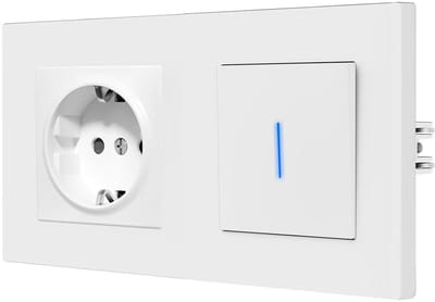 Lichtschakelaar met stopcontact - Wandschakelaar - Inbouw Installatie - LED Indicatie - 157 x 86 mm - Wit