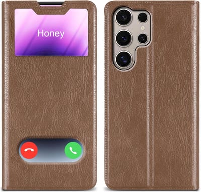 Cadorabo Hoesje geschikt voor Samsung Galaxy S24 ULTRA in Bruin - Beschermhoes met magnetische sluiting, standfunctie en 2 kijkvensters Book Case Cover Etui