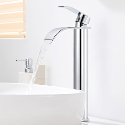 Auralum max Wastafelkraan - Badkamerkraan - Hoge Uitloop Watervalkraan - Waterbesparend - Mengkraan - Chroom