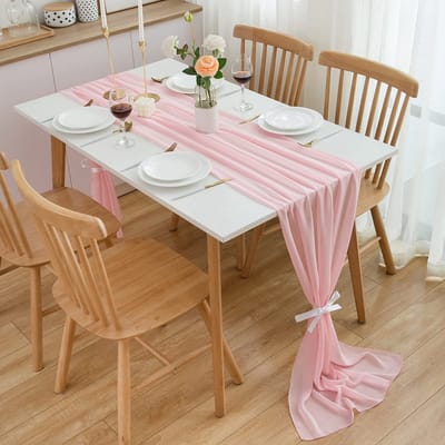 Unyqoos® Tafelloper Luxe Chiffon Stijlvolle Tafeldecoratie voor Bruiloften en Evenementen 300 cm Roze