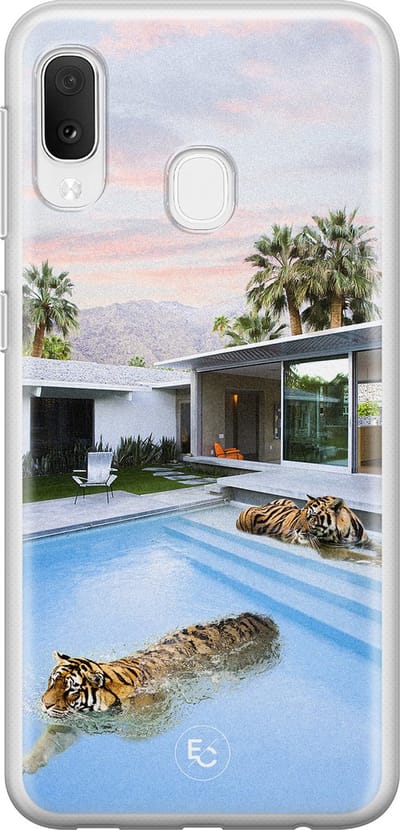 Hoesje geschikt voor Samsung Galaxy A20e - Tijger zwembad - Soft Case - TPU - Print - Multi - ELLECHIQ