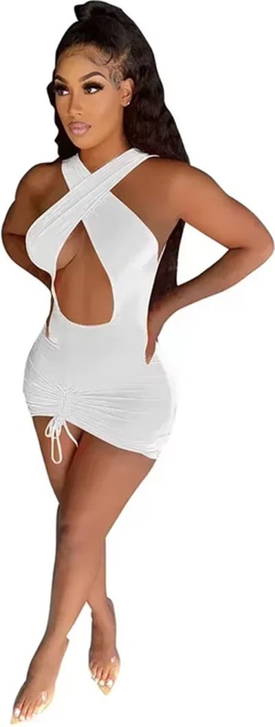 Sexy open Jurk - Wit - Lingerie - Korte Rok - Open Rug