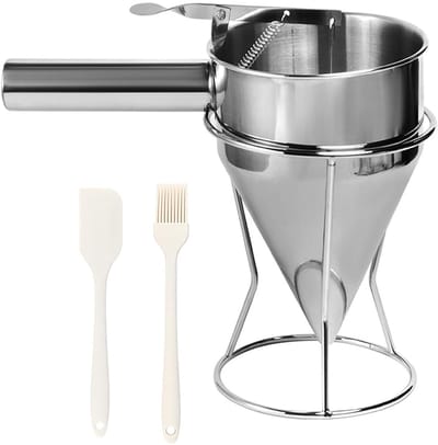 Famanu - Deegportioneerder RVS 1,4 L met Standaard, trechter dispenser met olieborstel en schraper, voor keuken en thuis bakken