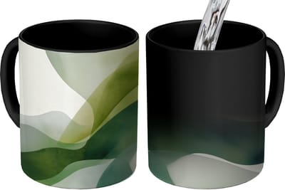 Magische Mok - Foto op Warmte Mokken - Koffiemok - Golven - Abstract - Lichtgroen - Sierlijk - Magic Mok - Beker - 350 ML - Theemok