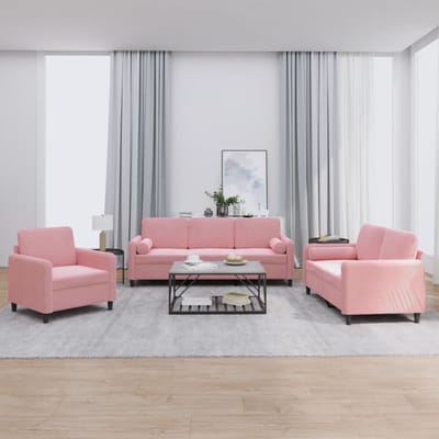 vidaXL - 3-delige - Loungeset - met - kussens - fluweel - roze
