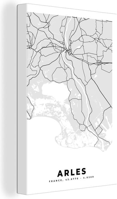 Canvas Schilderij Plattegrond – Arles – Stadskaart – Kaart – Frankrijk - 20x30 cm - Wanddecoratie