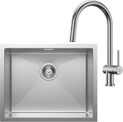 Auralum Max Spoelbak voor keuken 55x44cm - Spoelbak Keuken Met Keukenkraan Met Uittrekbare Uitloop - Spoelbakken met sifon en overloopset - Enkele spoelbakken RVS