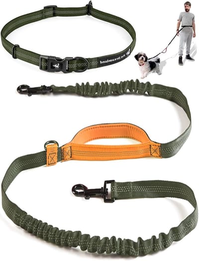 Handsfree Hondenriem - Loopriem Bungee - Hondenuitlaten - Verstelbare Heupriem - 127 cm - Kaki & Oranje
