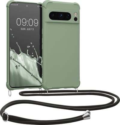kwmobile telefoonhoesjegeschikt voor Google Pixel 8 Pro - Hoesje van siliconen met telefoonkoord - In grijsgroen