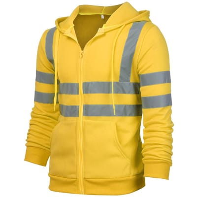 Hoge Zichtbaarheid Veiligheidstrui voor Mannen Reflecterende Strepen Ritssluiting Fleece Winddicht Hi Vis Veiligheidsjack Geel XL XL