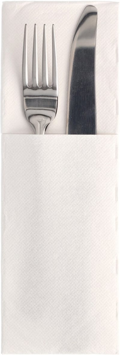 NIEUW,NIEUW Bestek servetten met bestekvouw 2 in 1 "ROYAL Collection" 48 x 30, wit, bestekzakje, FSC (50 stuks)