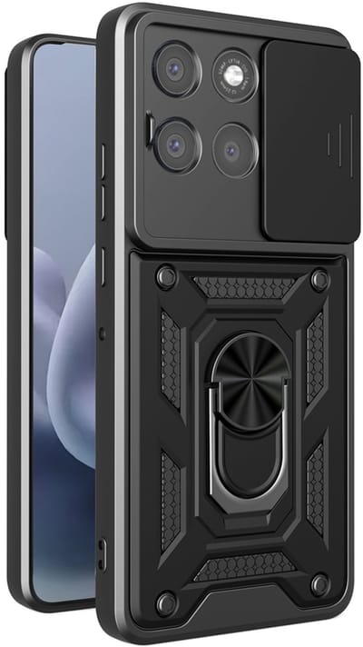 MobyDefend Hoesje - Geschikt voor Motorola Moto G86 Power - Pantsercase Met Draaibare Ring - Zwart