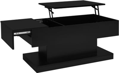 Hoogglans opklapbare theetafel LED salontafel 100x50x45 cm met LED verlichting – semi-opklapbaar tafelblad en zijwaarts verschuifbaar design, hydraulische lift en opbergruimte