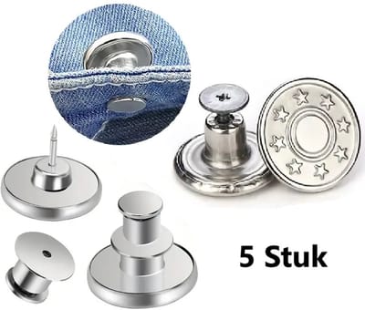 5x Spijkerbroek Knoop Met Klik I Universele Jeans Button Pins I Ster Jeansknopen I Knopen Vervangen I Spijkerbroek Knoop I Zilver