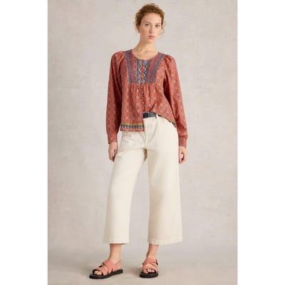 White Stuff Abigail Embroidered Top Pink Multi Maat: 14 | Longsleeves Outlet | Dames | Roze