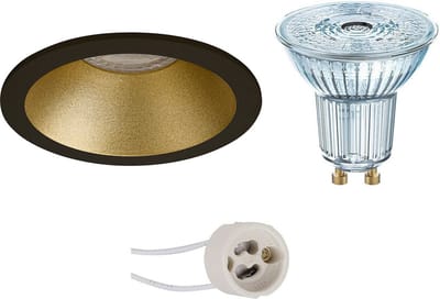 LED Spot Set - LEDVANCE Parathom PAR16 940 36D - Proma Pollon Pro - GU10 Fitting - Dimbaar - Inbouw Rond - Mat Zwart/Goud - 3.4W - Natuurlijk Wit 4000K - Verdiept - Ø82mm
