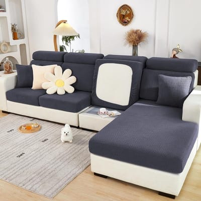 Sofa Kussenhoezen voor 2-Zitsbank - Stretch Covers, Meubelbescherming en Weefpatroon in Donkergrijs