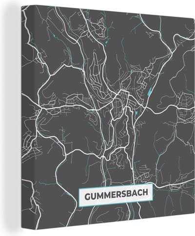 Canvas Schilderij Duitsland – Blauw – Gummersbach – Stadskaart – Kaart – Plattegrond - 20x20 cm - Wanddecoratie