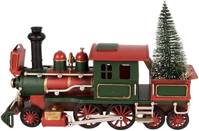 Clayre & Eef Kerstdecoratie Beeld Trein 28x9x17 cm Rood Metaal
