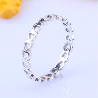 Bague en argent sterling 925 avec motif de cœur romantique ajouré tricolore pour femme, bijoux de mode pour fête de mariage 10 white