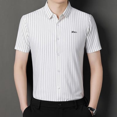 Nylon Shirt met Korte Mouwen voor Heren In Lente en Herfst Nieuwe Stijl Eenvoudig en Veelzijdig Ijzijde Stretch Dun Naadloos Herenshirt XXXXL white