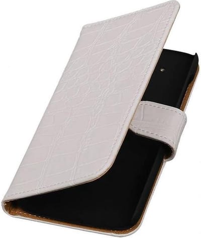Croco Bookstyle Wallet Case Hoesjes Geschikt voor HTC Desire 526 / Plus Wit