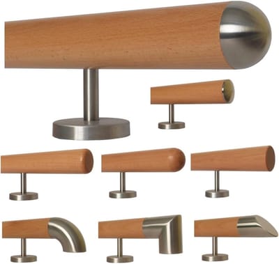 Houten Leuning - Trap Greep - Veilig Trap Lopen - Massief Beuken Hout - 30-500 cm Lengte - Roestvrij Staal