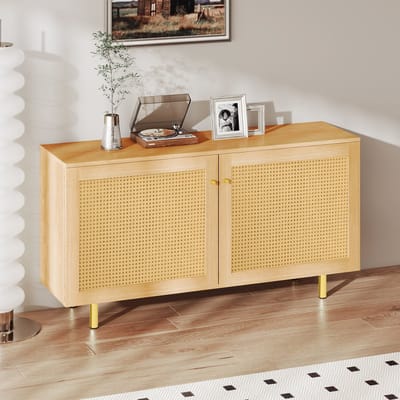 MODENUIT Dressoir - Kast Met Gevlochten Rotan Deuren - Voor Woonkamer En Eetkamer - MDF Naturel - 120x40x63 Cm