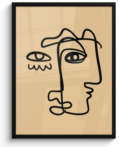 Poster in lijst - Fotolijst 60x80 cm - Posters - Overlappende profielen - Lichtbruin - Zwart - Posterlijst zwart - Decoratie - Wanddecoratie woonkamer - Muurdecoratie slaapkamer