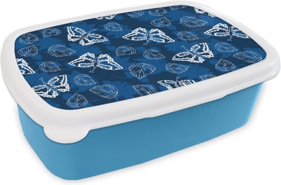 Broodtrommel Blauw - Lunchbox - Brooddoos - Vlinder - Insecten - Blauw - Wit - Design - 18x12x6 cm - Kinderen - Jongen