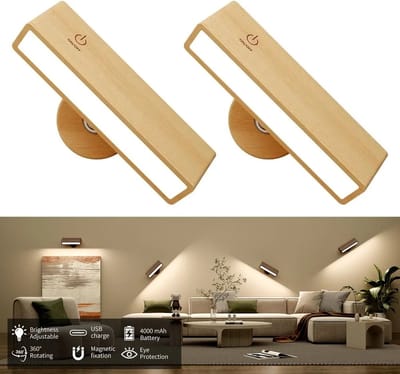 J&R Wandspot - Noordse houten wandlamp - Leeslamp - 360 rotatie - Dimbaar - Slaapkamer - Hal - Wachtruimte - Woonkamer - Wandmontage - Met afstandsbediening - USB oplaad connection - Licht hout - set van 2