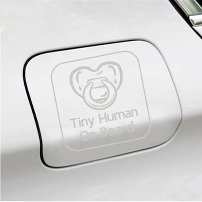 Bumpersticker - Tiny Human On Board - 14 X 14 - Zilver
