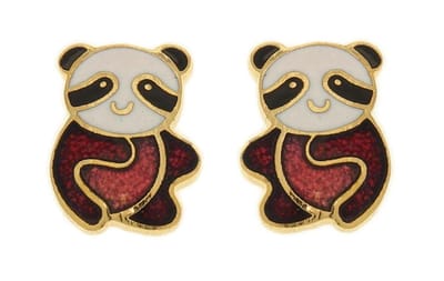 Behave - Oorringen dames - pandamotief - rood en zwart en wit - 1 cm