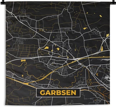 Wandkleed - Wanddoek - Stadskaart – Kaart – Garbsen – Gold – Duitsland – Plattegrond - 180x180 cm - Wandtapijt
