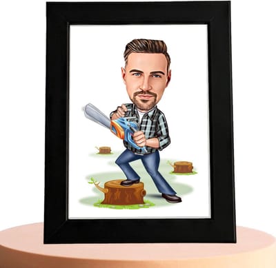 Houthakker Karikatuur Man - Karikatuur met Jouw Foto - Cadeau - Verjaardag - Kerst - Kado - Valentijn - Gepersonaliseerd Cadeau
