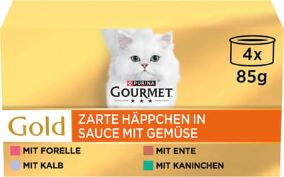 Fijne Hapjes in Saus Kattenvoer met Eend, Forel, Konijn en Kalf - 4x85g - Multipack