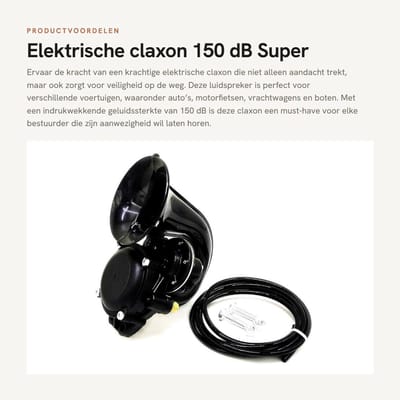 Dailygoods - Elektrische claxon - 150 dB - Super luid - Zwart - Universeel - Voor auto, boot, motorfiets en truck - Waterdicht