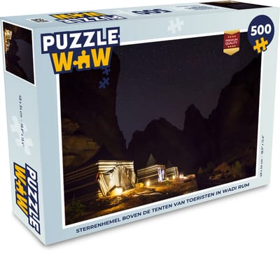 Puzzel Sterrenhemel boven de tenten van toeristen in Wadi Rum - Legpuzzel - Puzzel 500 stukjes